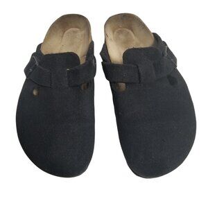 Boston Soft Footbed Suede Leather Black Womens Birkenstock Clogs Sz 38 US 7-7.5